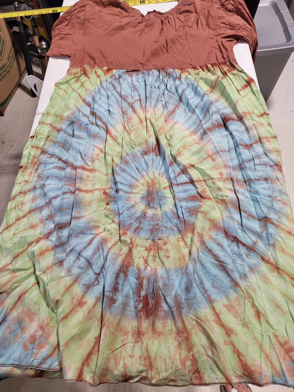 Boho Tie-Dye Maxi Dress with Rust Bodice - Picture 4 of 4